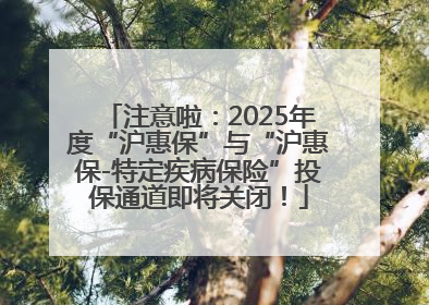 注意啦：2025年度“沪惠保”与“沪惠保-特定疾病保险”投保通道即将关闭！